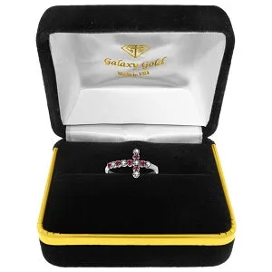 0.24 Carat 14K Solid White Gold Cross Ring Diamond & Ruby