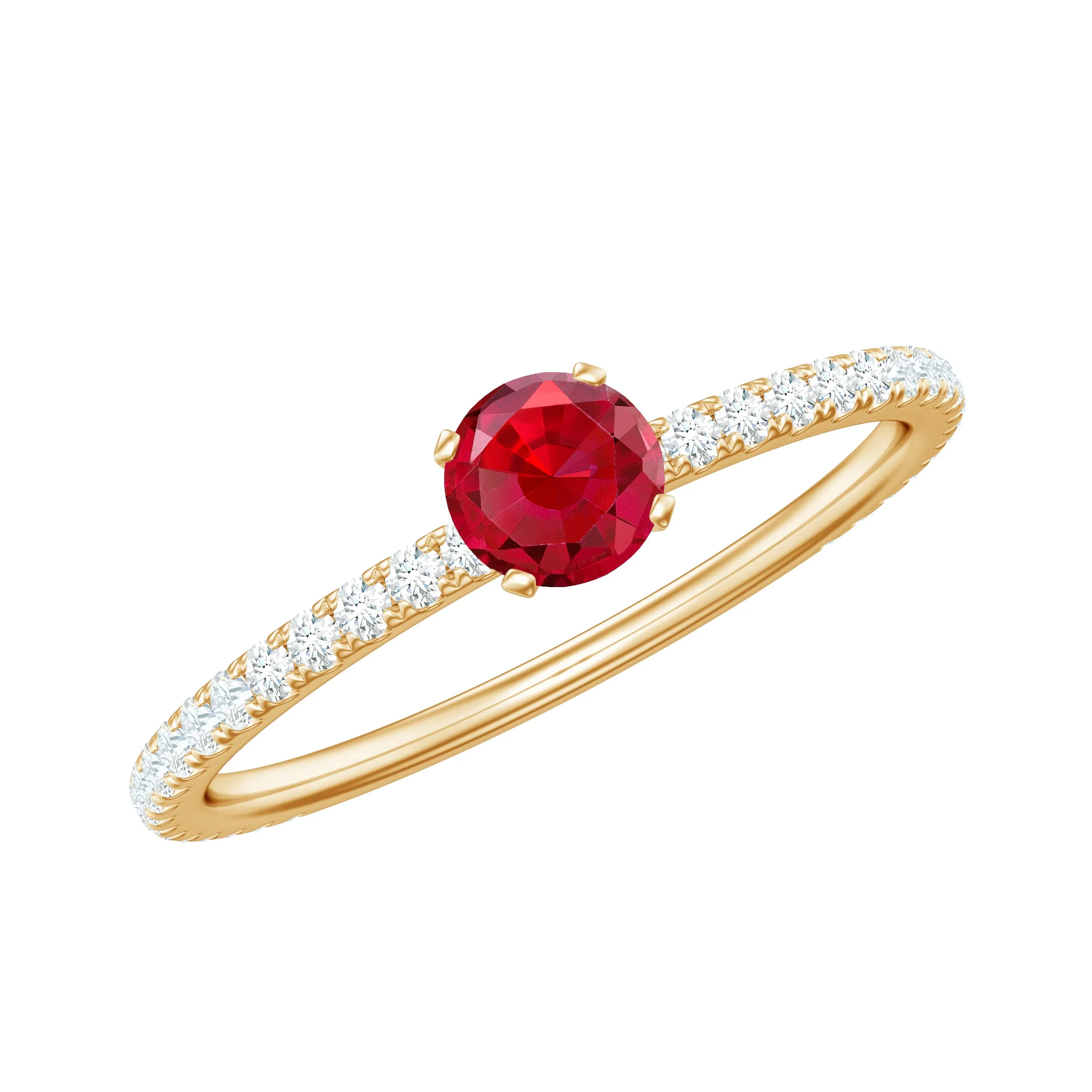 1 CT Lab Grown Ruby Solitaire Ring with Diamond Side Stones