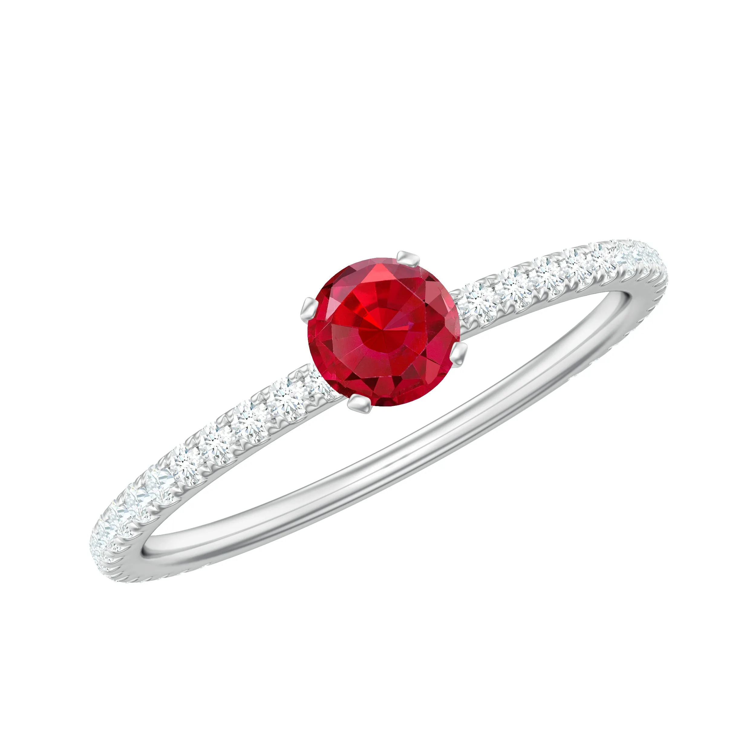 1 CT Lab Grown Ruby Solitaire Ring with Diamond Side Stones