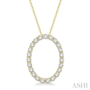 1 Ctw Oval Shape Window Round Cut Diamond Pendant With Chain in 14K Yellow Gold