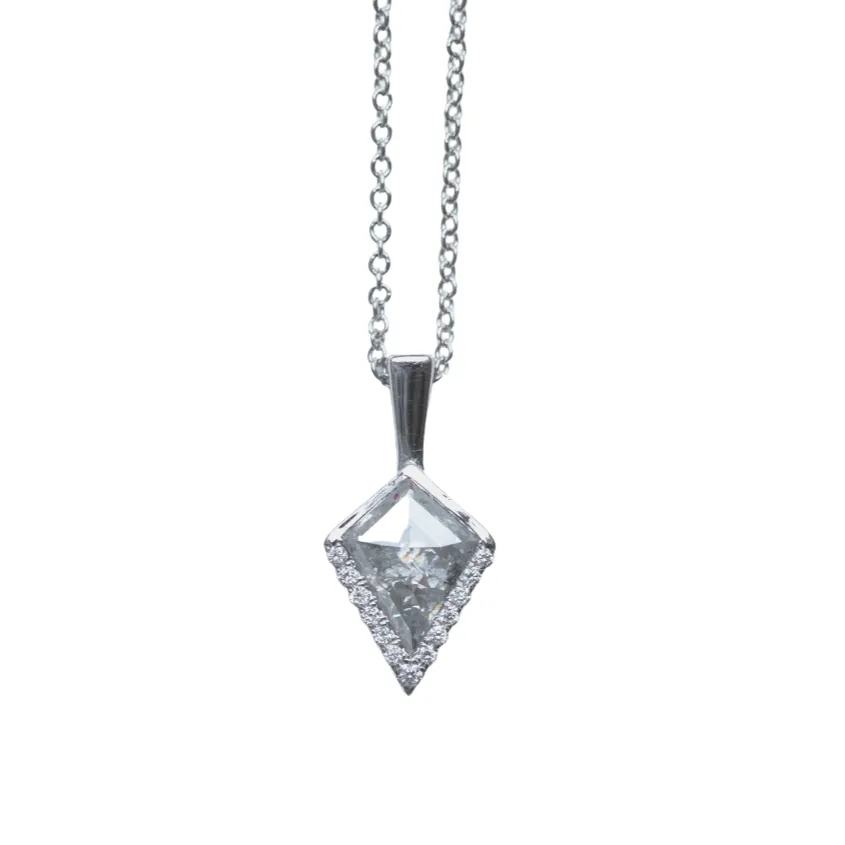 1.02ct Kite Rosecut Diamond Necklace In 14K White Gold