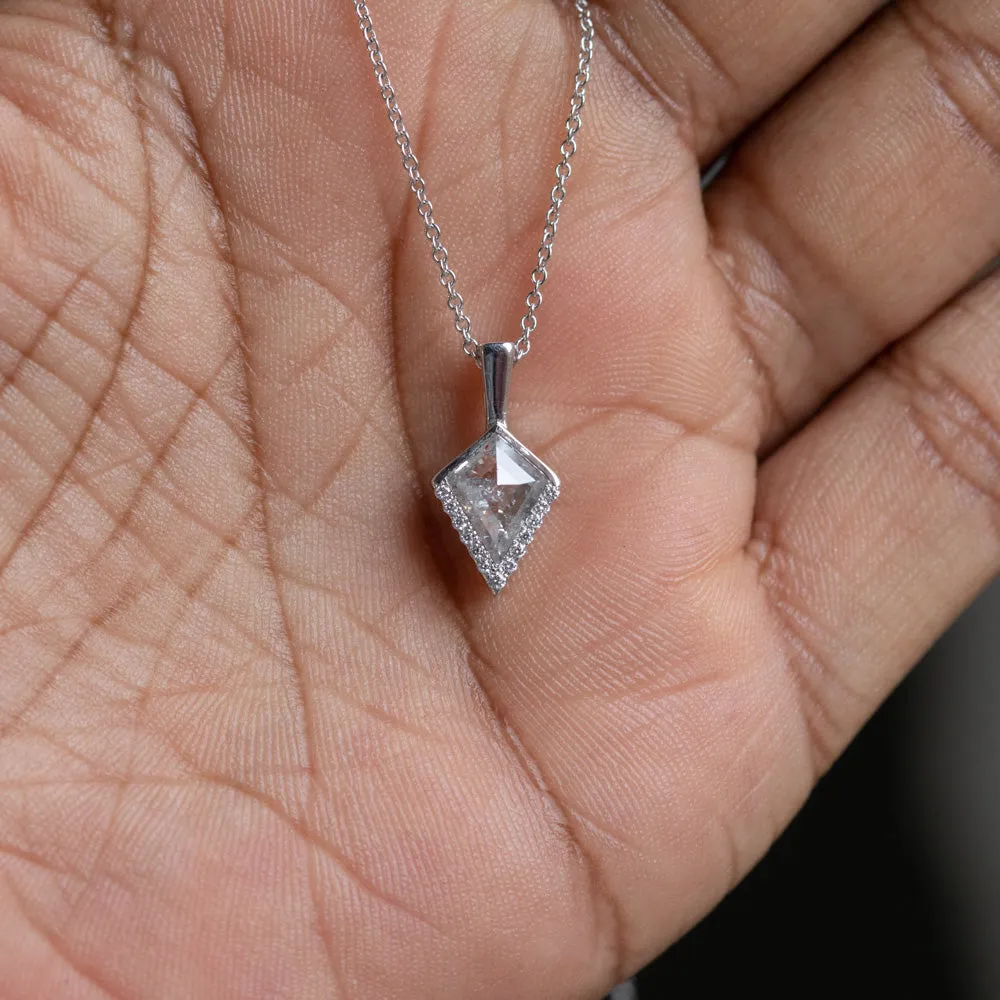 1.02ct Kite Rosecut Diamond Necklace In 14K White Gold