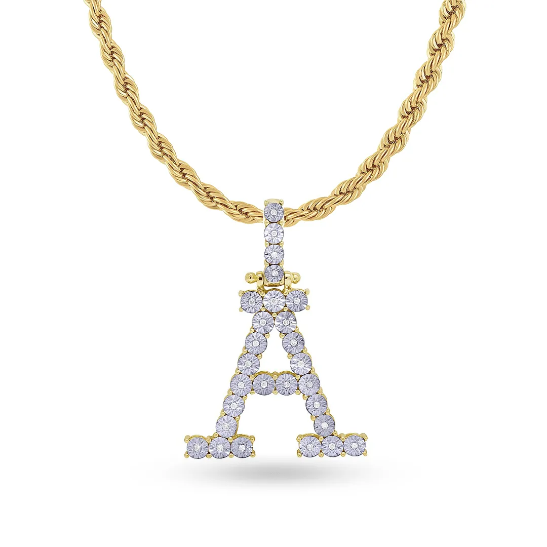 10K Yellow Gold Initial Pendant With 0.16CT Diamonds