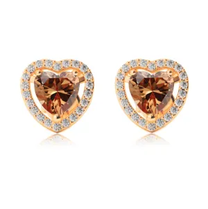 10k Yellow Gold Plated 1/2 Ct Created Halo Heart Citrine Stud Earrings