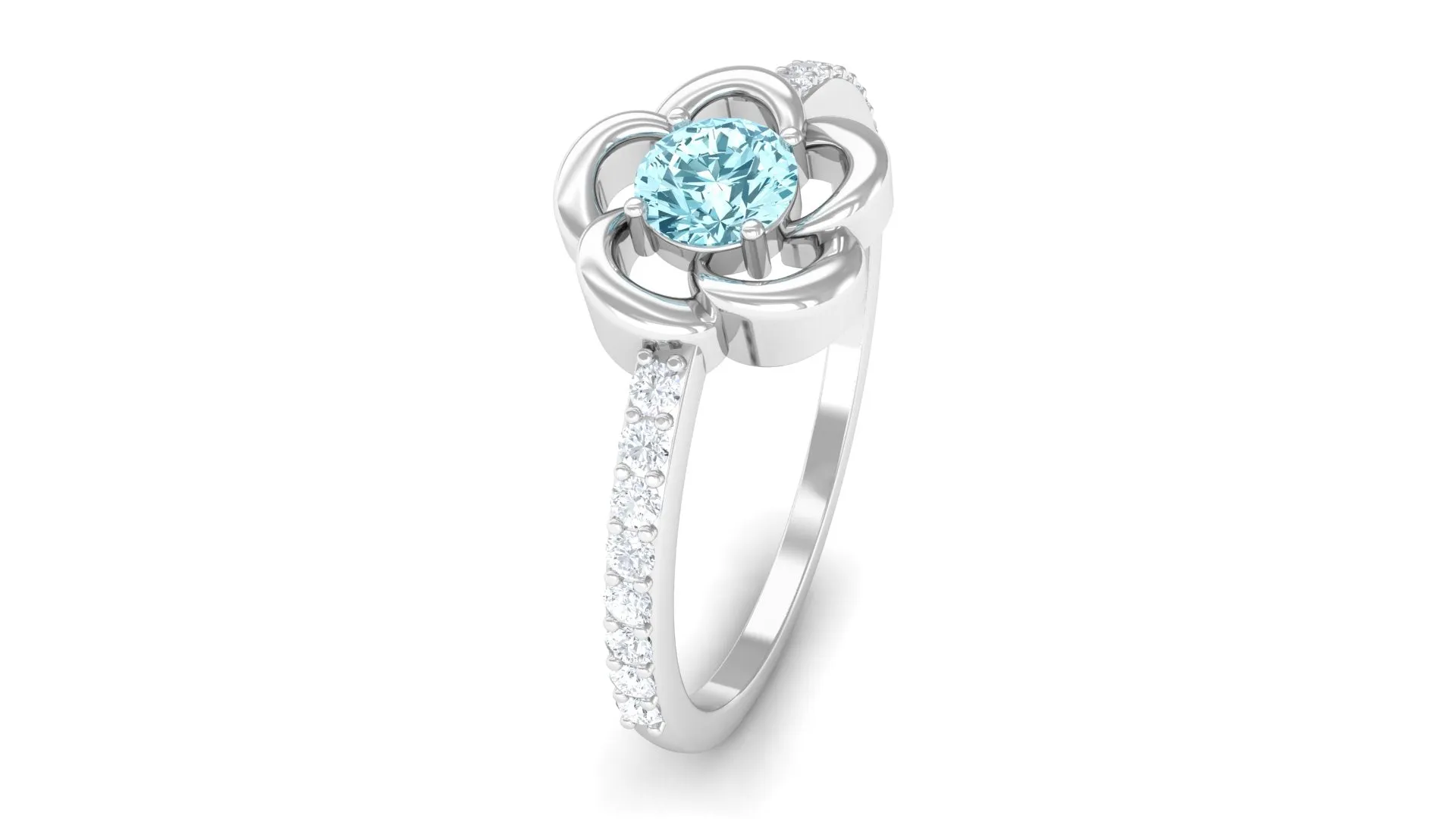 1/2 Carat Aquamarine Floral Promise Ring with Diamond