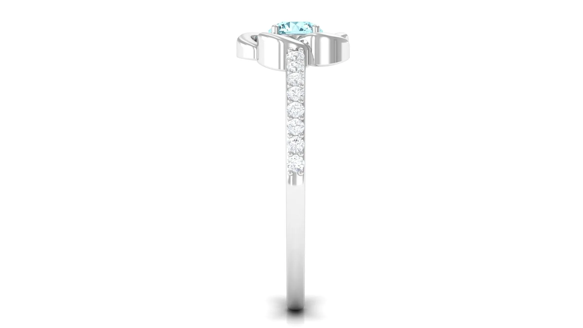 1/2 Carat Aquamarine Floral Promise Ring with Diamond