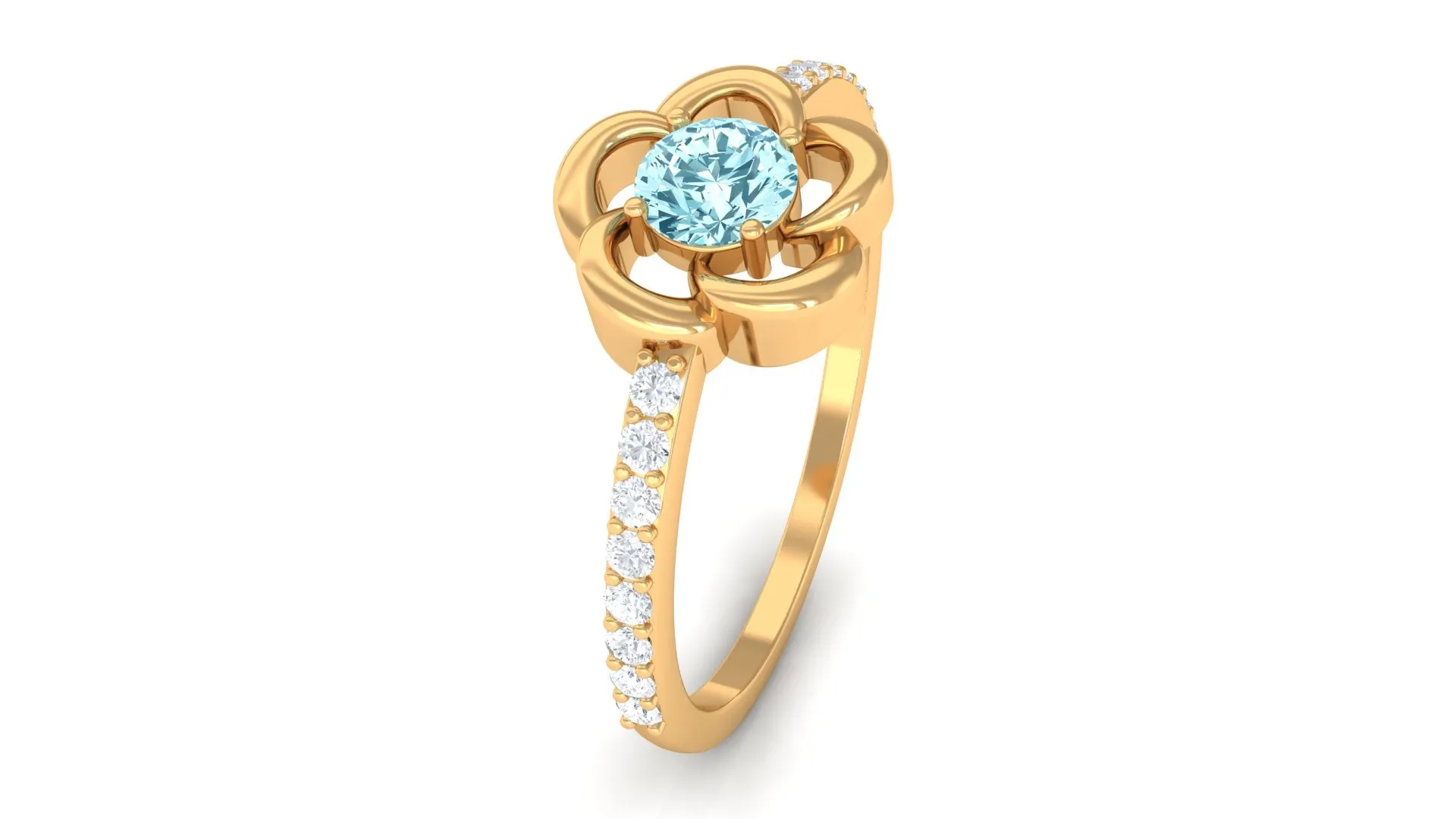 1/2 Carat Aquamarine Floral Promise Ring with Diamond