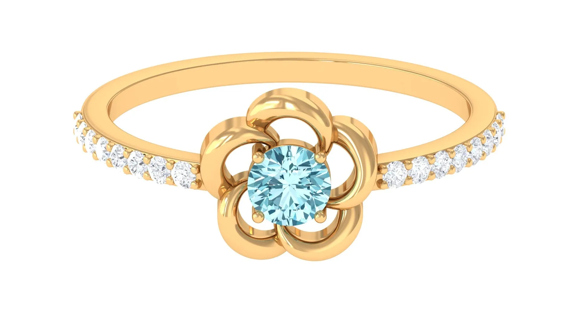 1/2 Carat Aquamarine Floral Promise Ring with Diamond