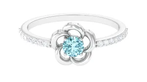 1/2 Carat Aquamarine Floral Promise Ring with Diamond