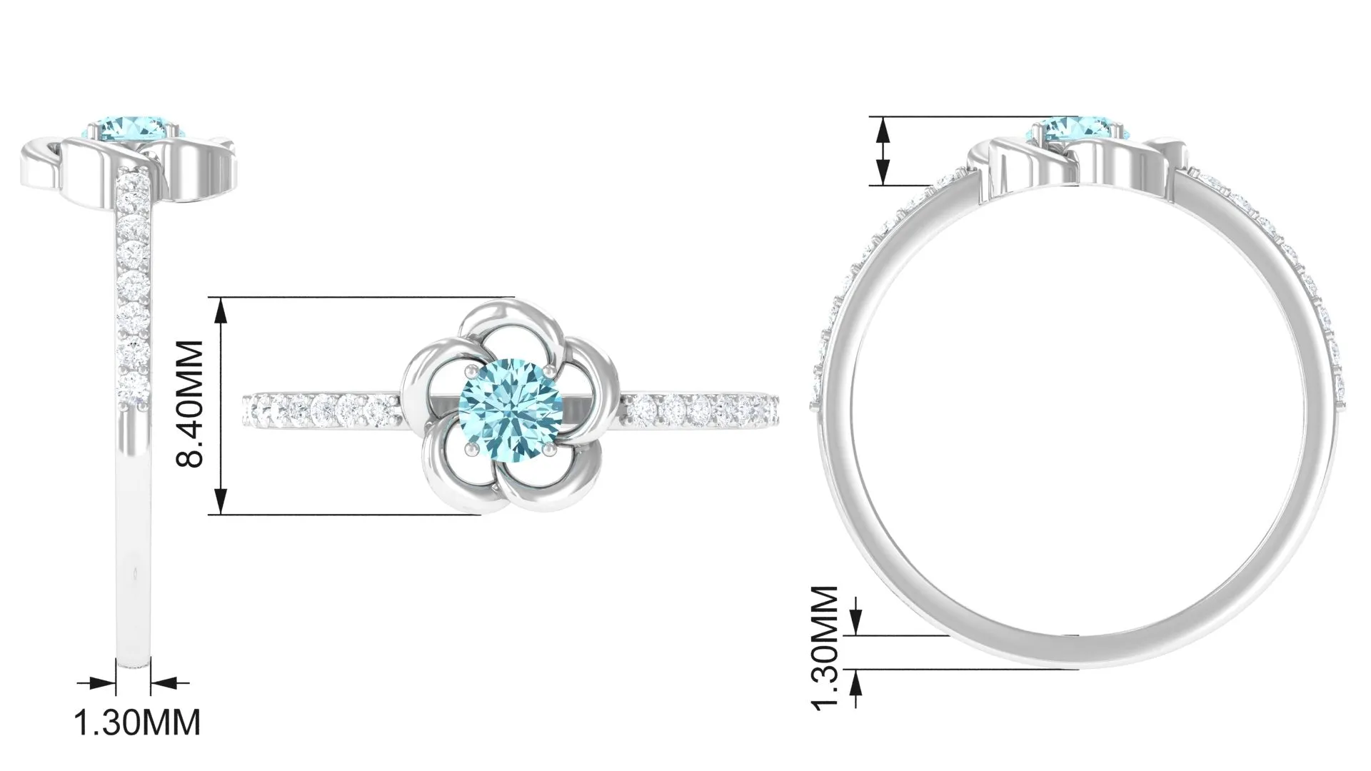 1/2 Carat Aquamarine Floral Promise Ring with Diamond