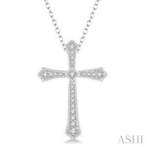 1/4 Ctw Cross Charm Round Cut Diamond Pendant With Link Chain in 14K White Gold