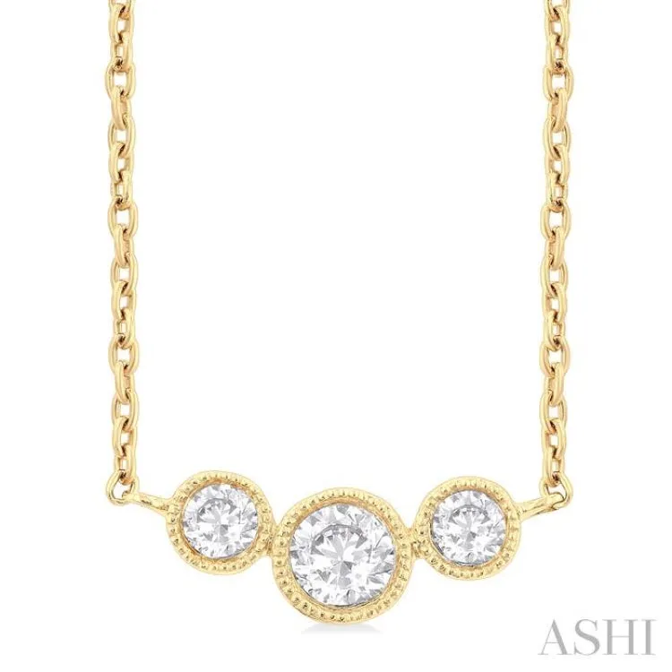 1/4 ctw Past, Present & Future 3-Stone Bezel Set Round Cut Diamond Necklace in 14K Yellow Gold