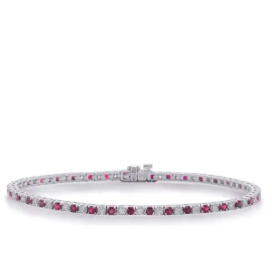 14 KT Rounds Shape White Gold Ruby & Diamond Tennis Brac