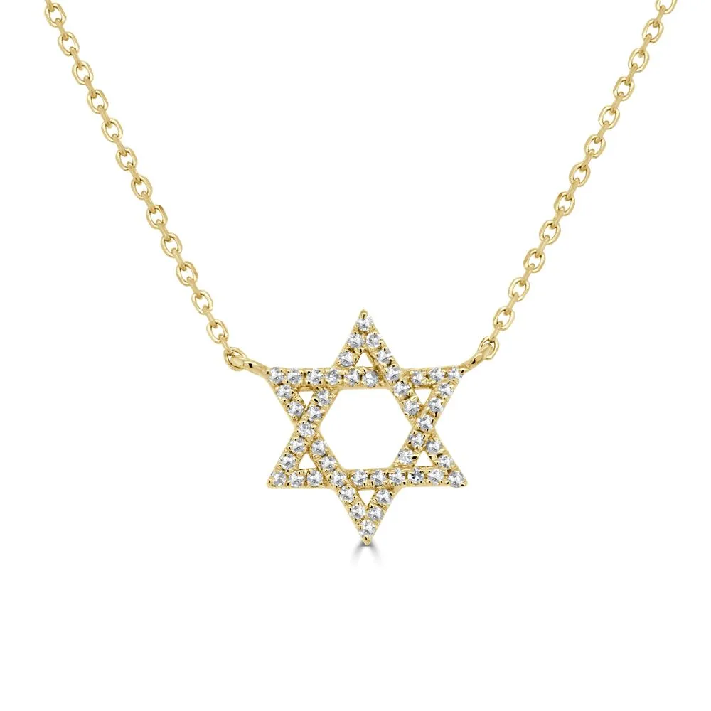 14K Gold & Diamond Star of David Necklace - 0.10ct