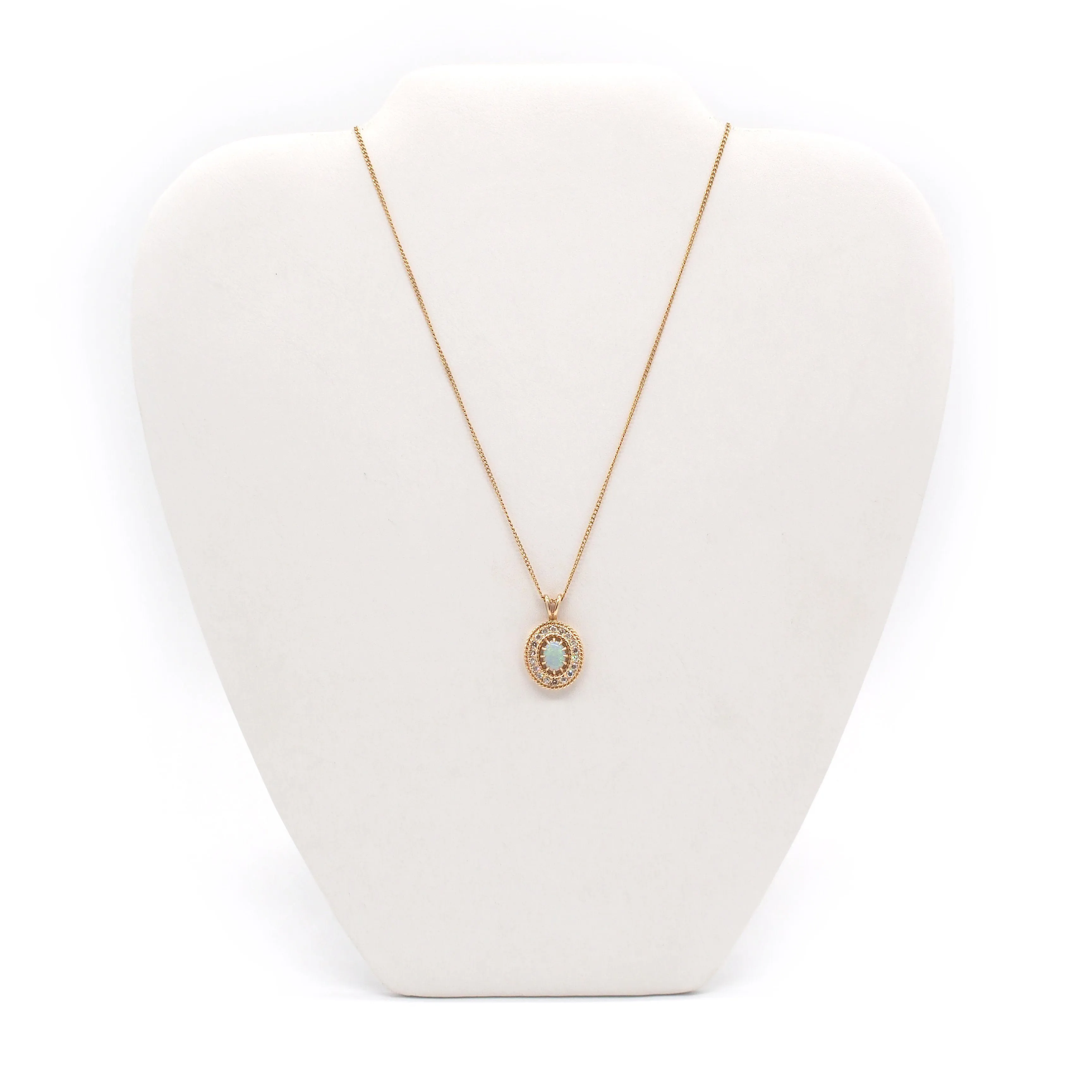 14K Gold Diamond and Opal Necklace w/ 17'' Chain