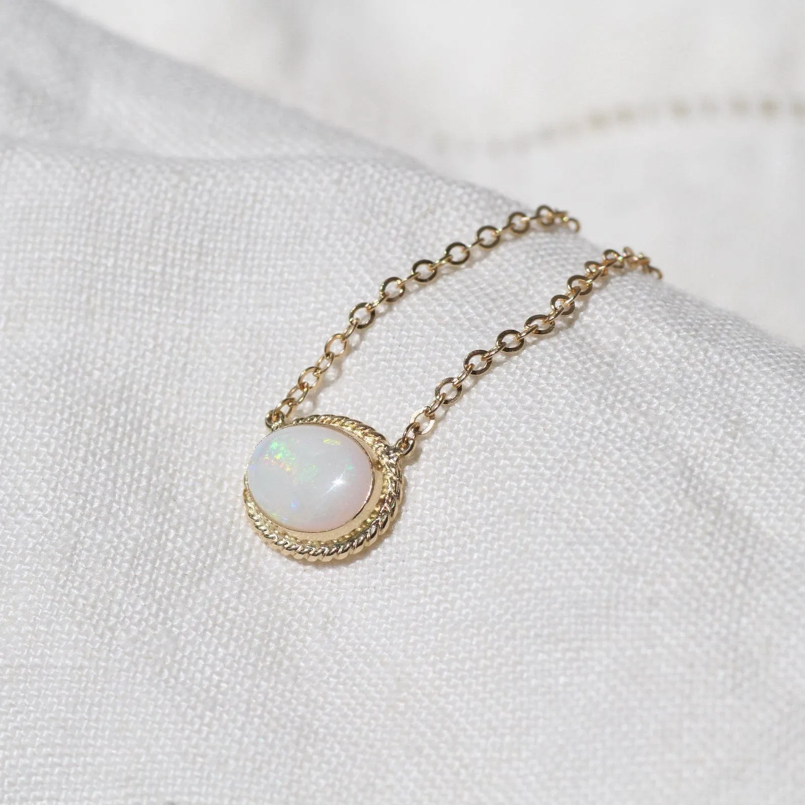 14k Gold East West Bezel Set Opal Necklace