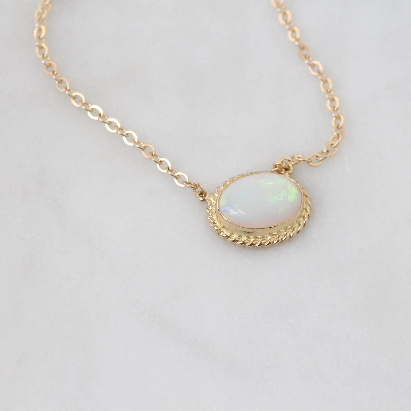 14k Gold East West Bezel Set Opal Necklace