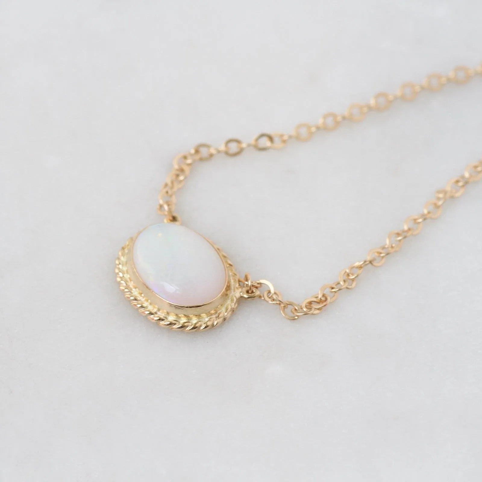 14k Gold East West Bezel Set Opal Necklace