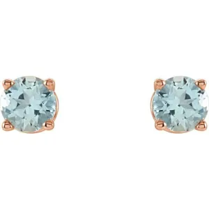 14K Rose 4 mm Natural Aquamarine Stud Earrings with Friction Post