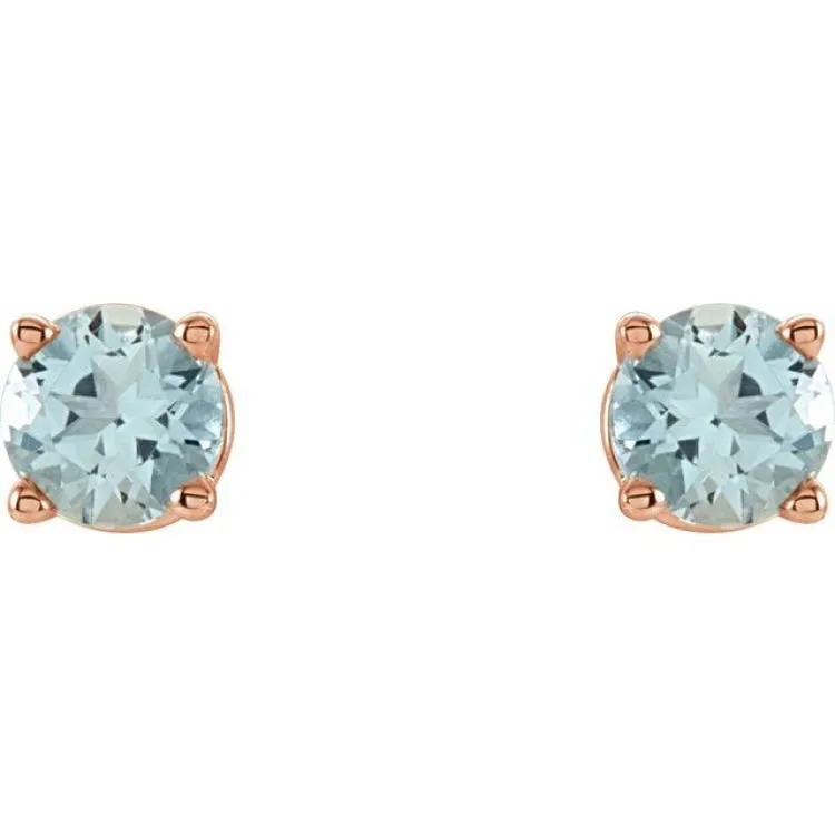 14K Rose 4 mm Natural Aquamarine Stud Earrings with Friction Post