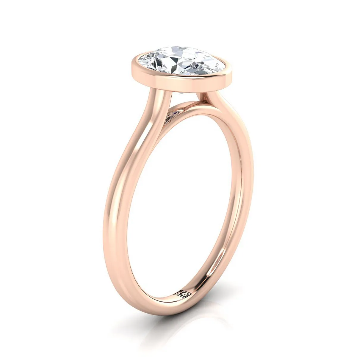 14K Rose Gold Oval Aquamarine Simple Bezel Solitaire Engagement Ring