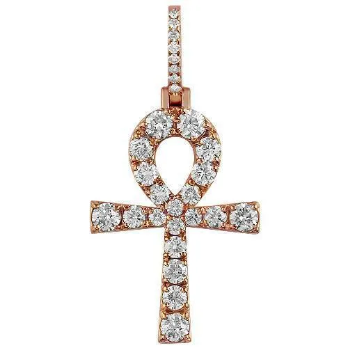 14K Rose Solid Gold Mens Diamond Ankh Pendant 5.00 Ctw