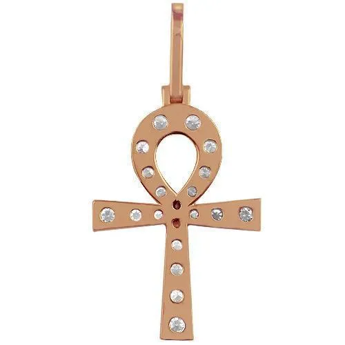 14K Rose Solid Gold Mens Diamond Ankh Pendant 5.00 Ctw