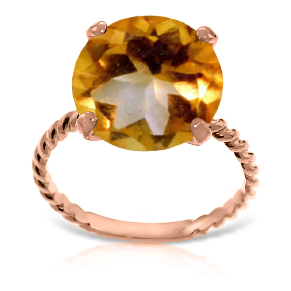 14K Solid Rose Gold Ring Natural 12 mm Round Citrine Jewelry