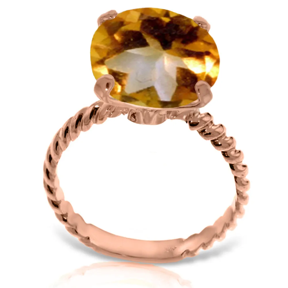 14K Solid Rose Gold Ring Natural 12 mm Round Citrine Jewelry