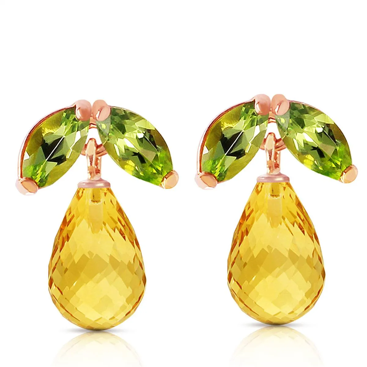 14K Solid Rose Gold Stud Earrings w/ Peridots & Citrines