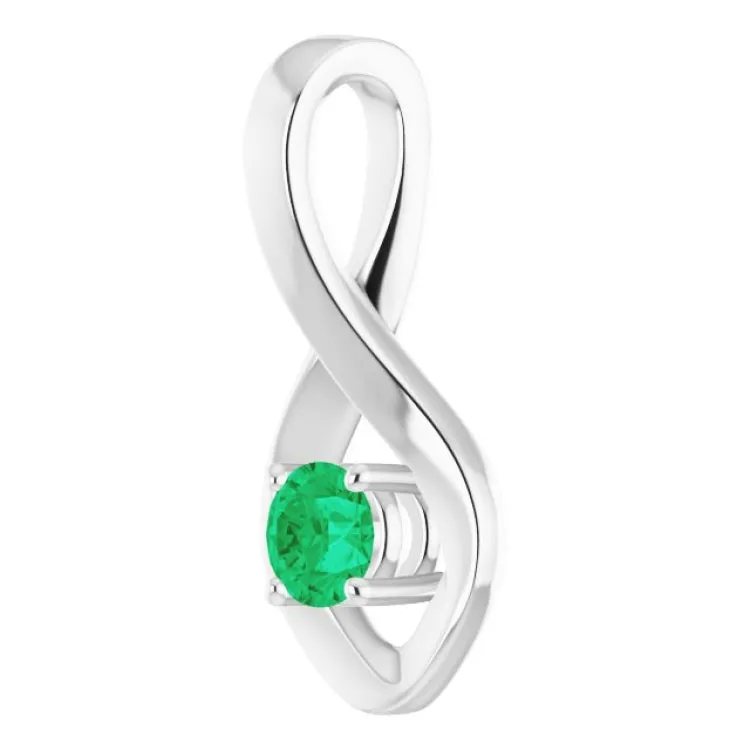 14K White 4 mm Round Lab-Grown Emerald Pendant