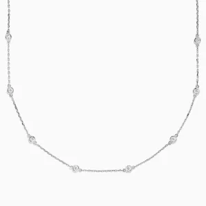 14K White Gold 18" Diamond Station Necklace, 1.00 TCW