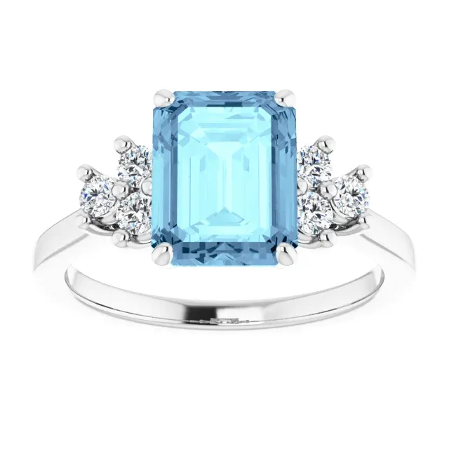 14k White Gold 2.97 Ct Aquamarine, 0.25 Ct Diamond Ring