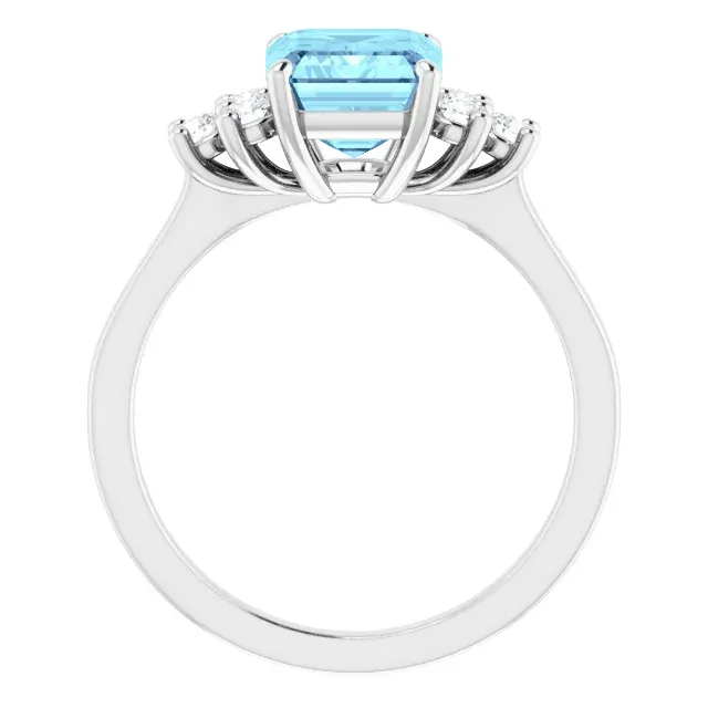 14k White Gold 2.97 Ct Aquamarine, 0.25 Ct Diamond Ring