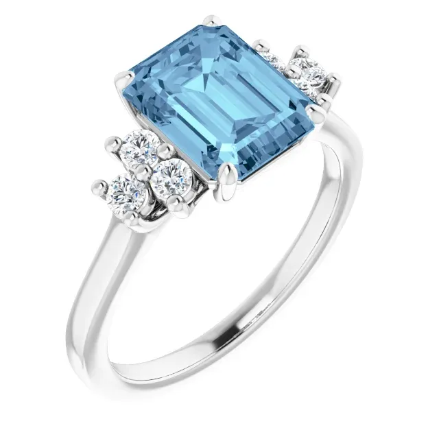 14k White Gold 2.97 Ct Aquamarine, 0.25 Ct Diamond Ring