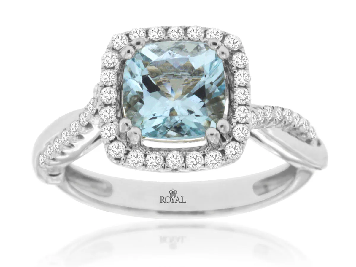 14K White Gold Aquamarine and Diamond Ring