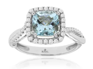 14K White Gold Aquamarine and Diamond Ring