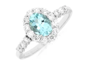 14K White Gold Aquamarine and Diamond Ring