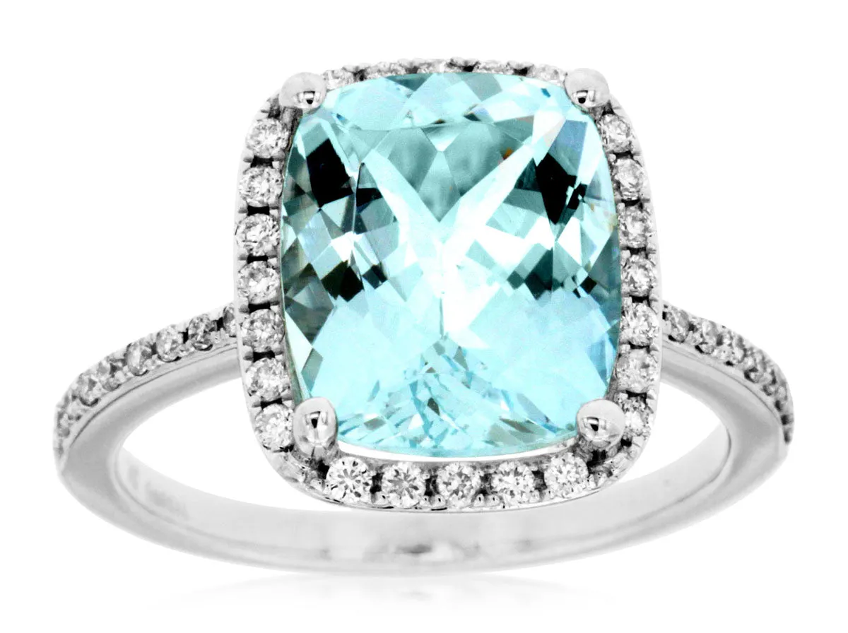 14K White Gold Aquamarine and Diamond Ring