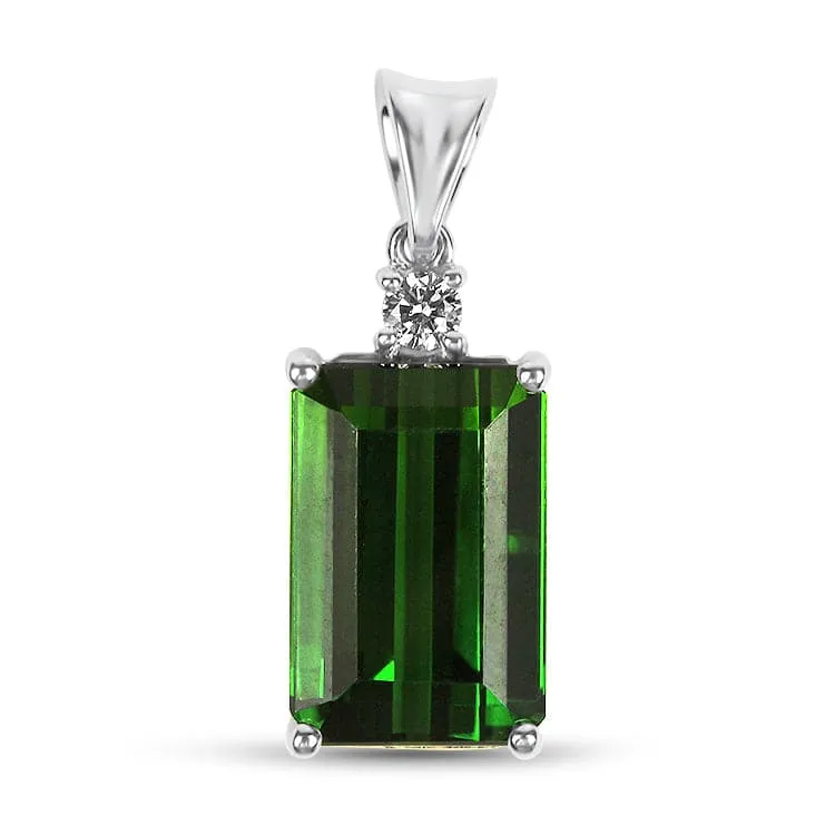 14k White Gold Green Tourmaline and Diamond Pendant