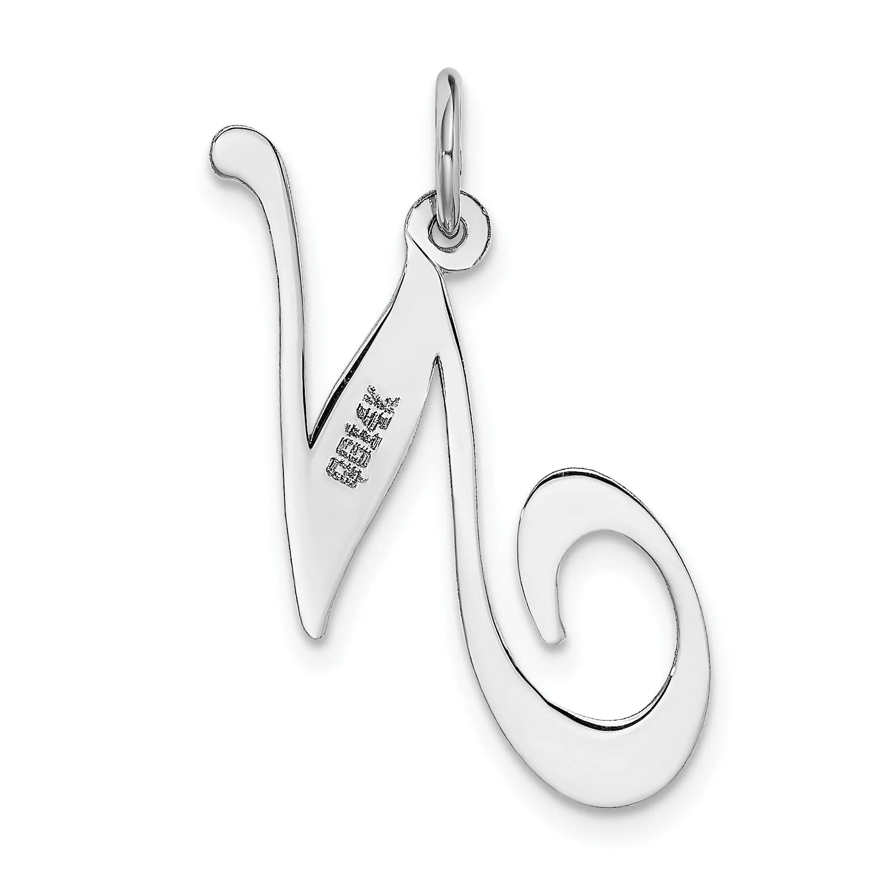 14K White Gold Large Size Fancy Script Letter N Initial Charm Pendant