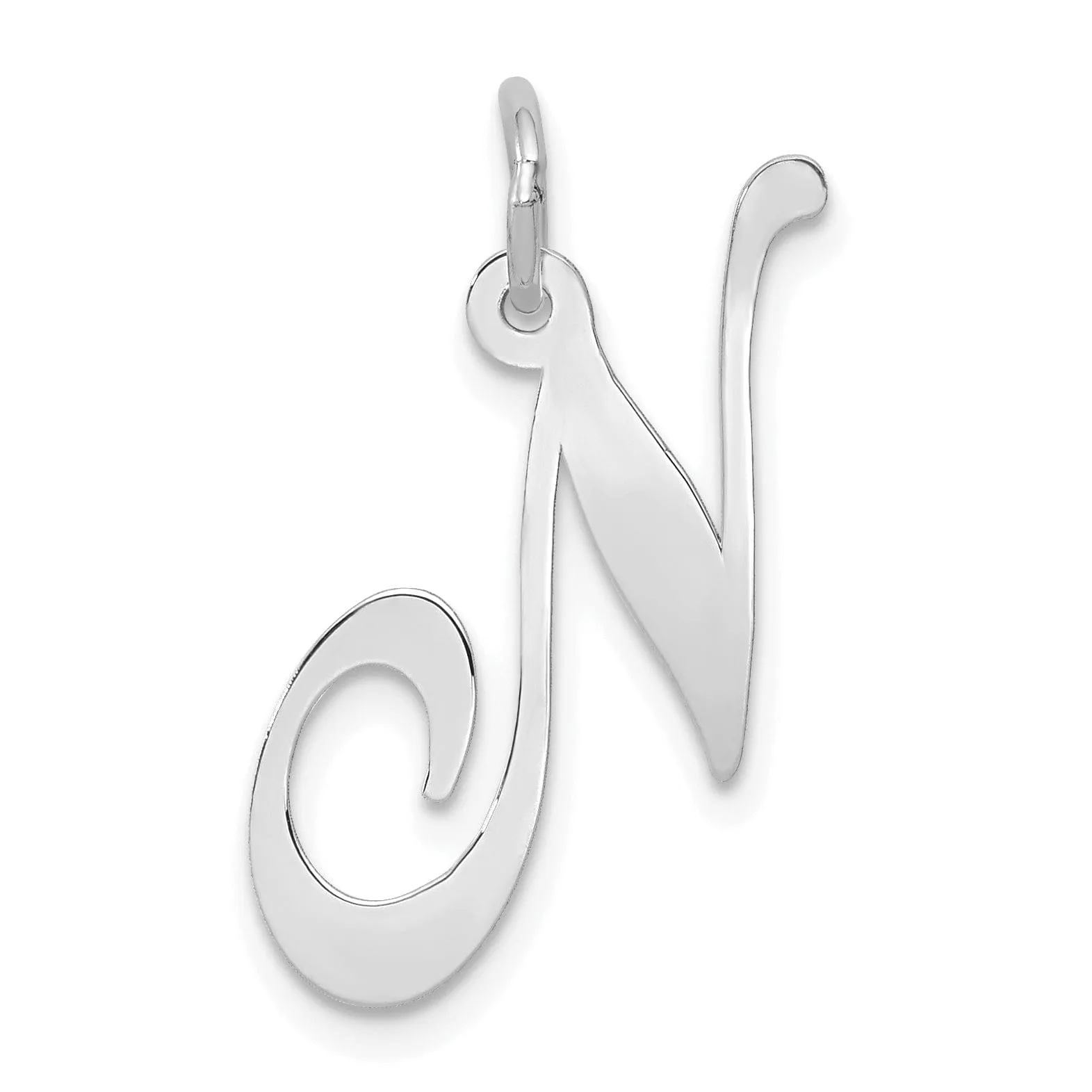 14K White Gold Large Size Fancy Script Letter N Initial Charm Pendant