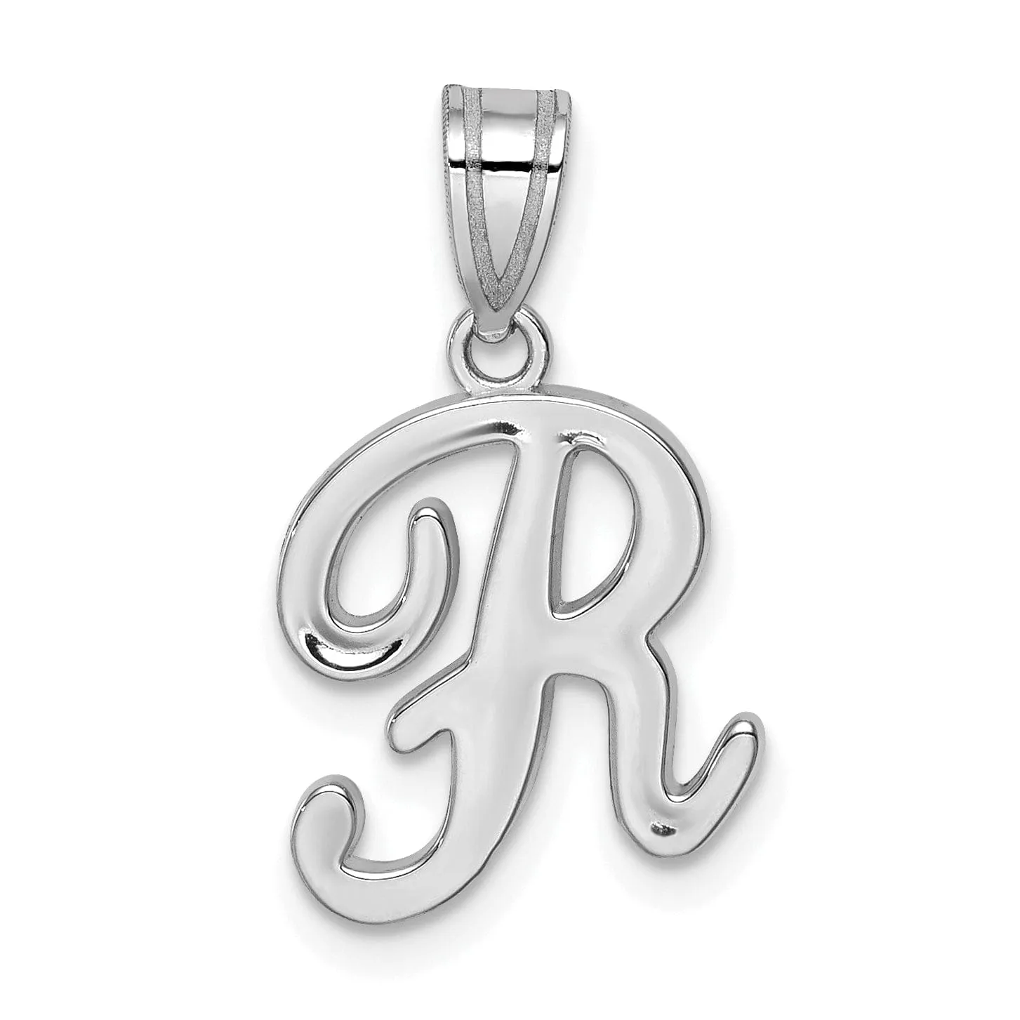 14K White Gold Medium Size Script Design Letter R Initial Charm Pendant