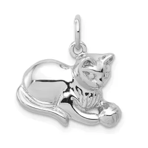 14k White Gold Open Back Polished Finish Cat Playing with Ball Design Charm Pendant