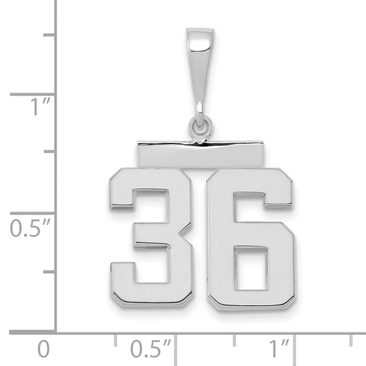 14k White Gold Polished Finish Medium Size Number 36 Charm Pendant