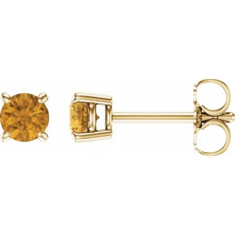 14K Yellow 4 mm Natural Citrine Stud Earrings with Friction Post