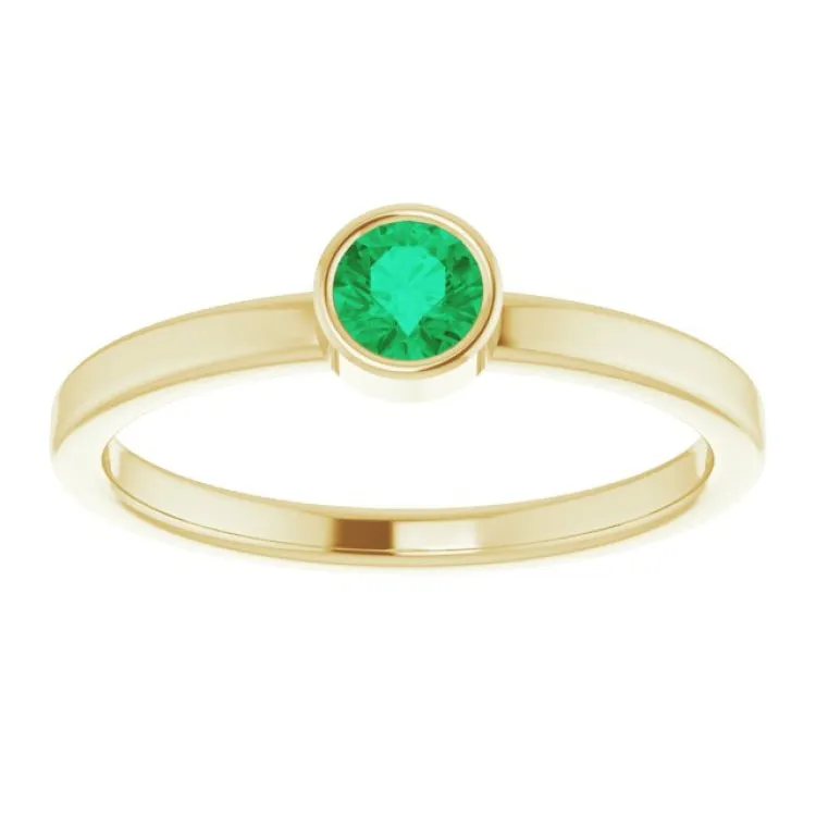 14K Yellow 4 mm Natural Emerald Ring