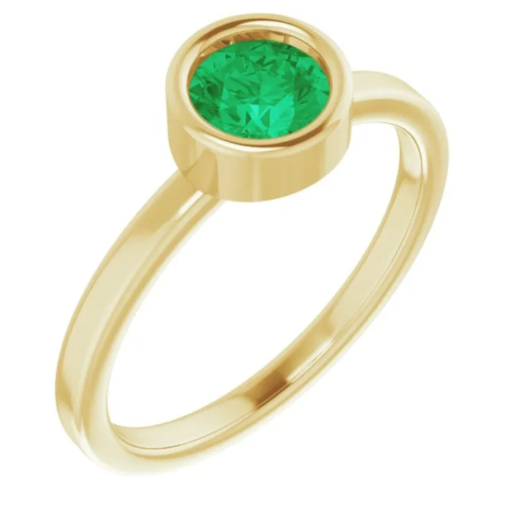 14K Yellow 5.5 mm Lab-Grown Emerald Ring