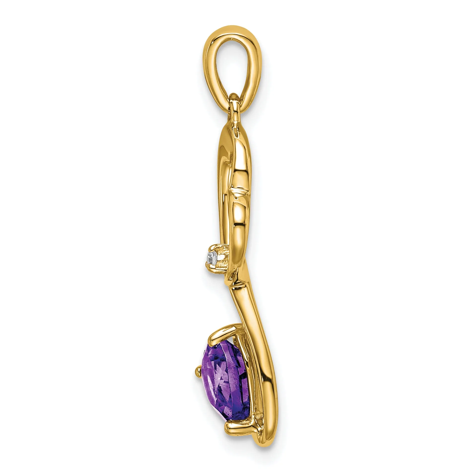 14k Yellow Gold Amethyst and Diamond Heart Pendant