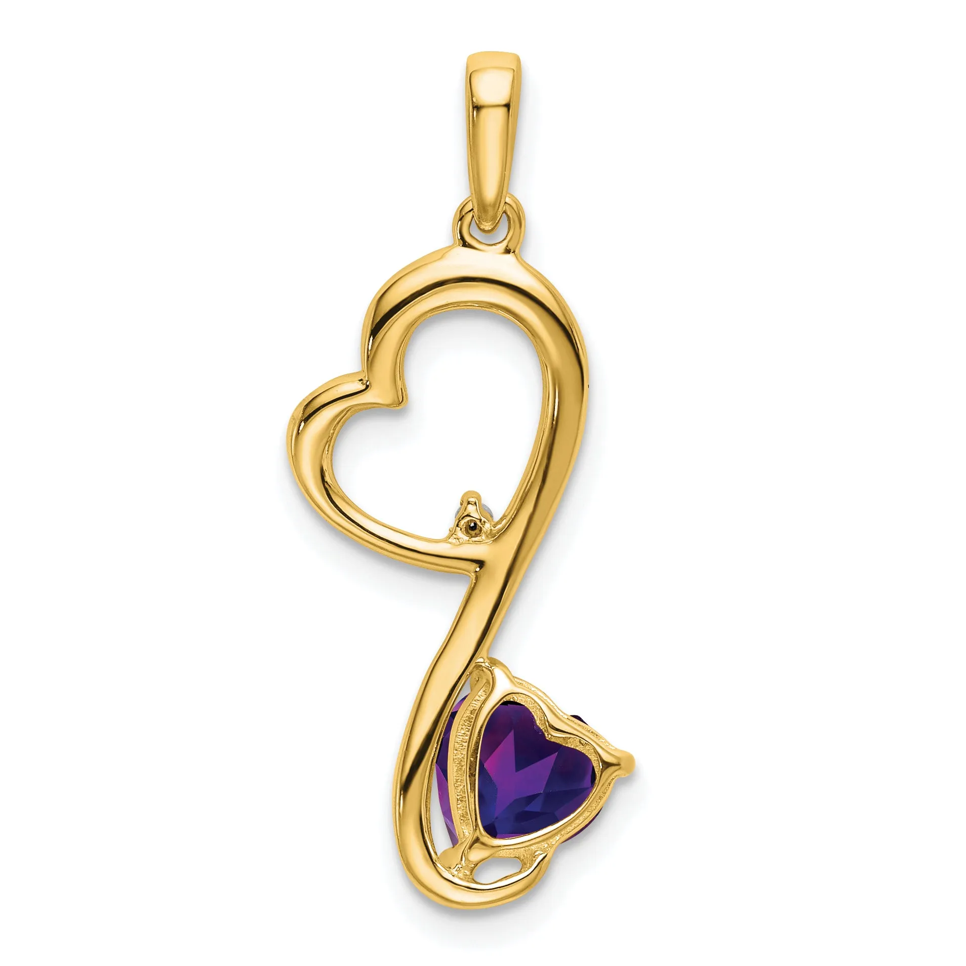 14k Yellow Gold Amethyst and Diamond Heart Pendant